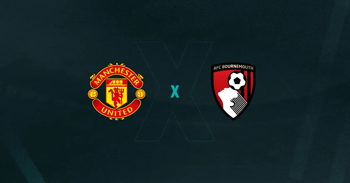 Escudos de Manchester United e Bournemouth, que se enfrentam pela Premier League